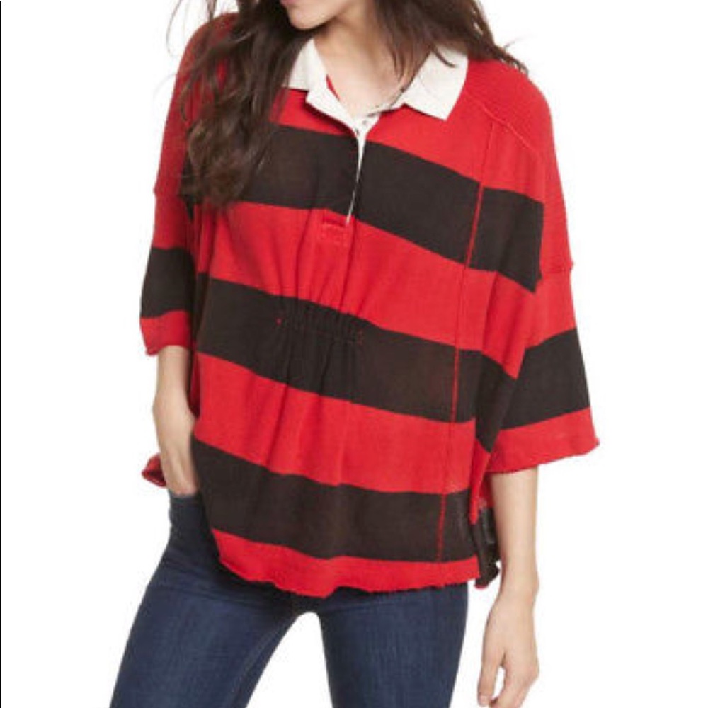 Free People Yuki oversized striped polo shirt